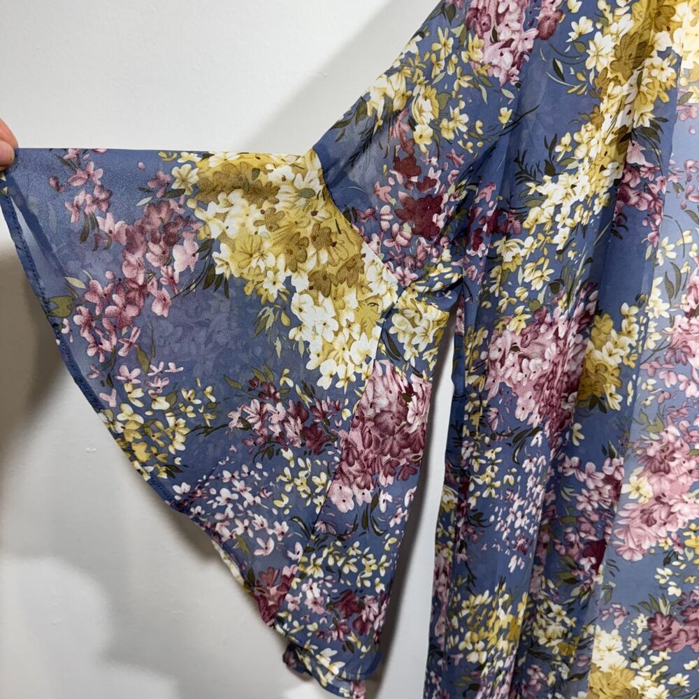 Umgee Floral Sheer Long Kimono Duster Cardigan Womens M Cover Up - Picture 2 of 6